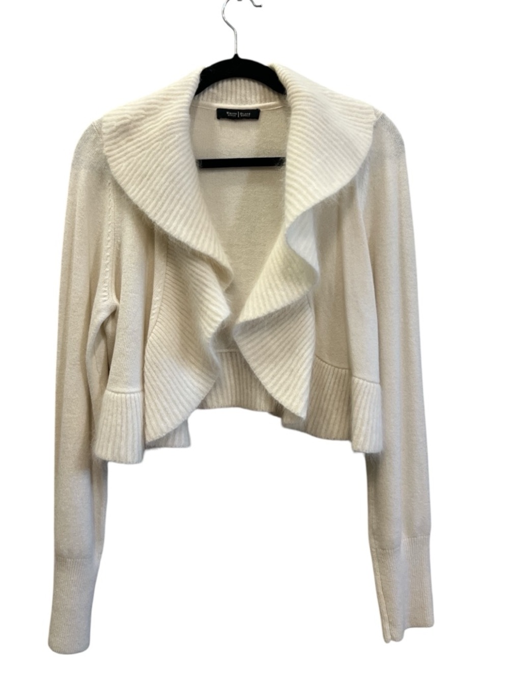 White House Black Market Cream/Ivory Ruffled Open-Front Cardigan/Shrug